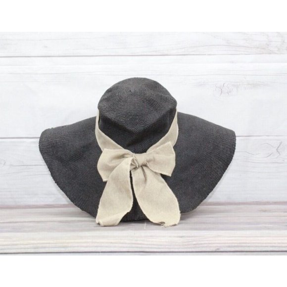 Scala Black 100% Paper Brown Ribbon Wide Brim Floppy Summer Beach Sun Hat - Picture 5 of 10